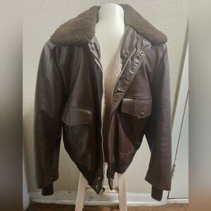 Men's Brown Gino Leather Jacket with Shearling Collar